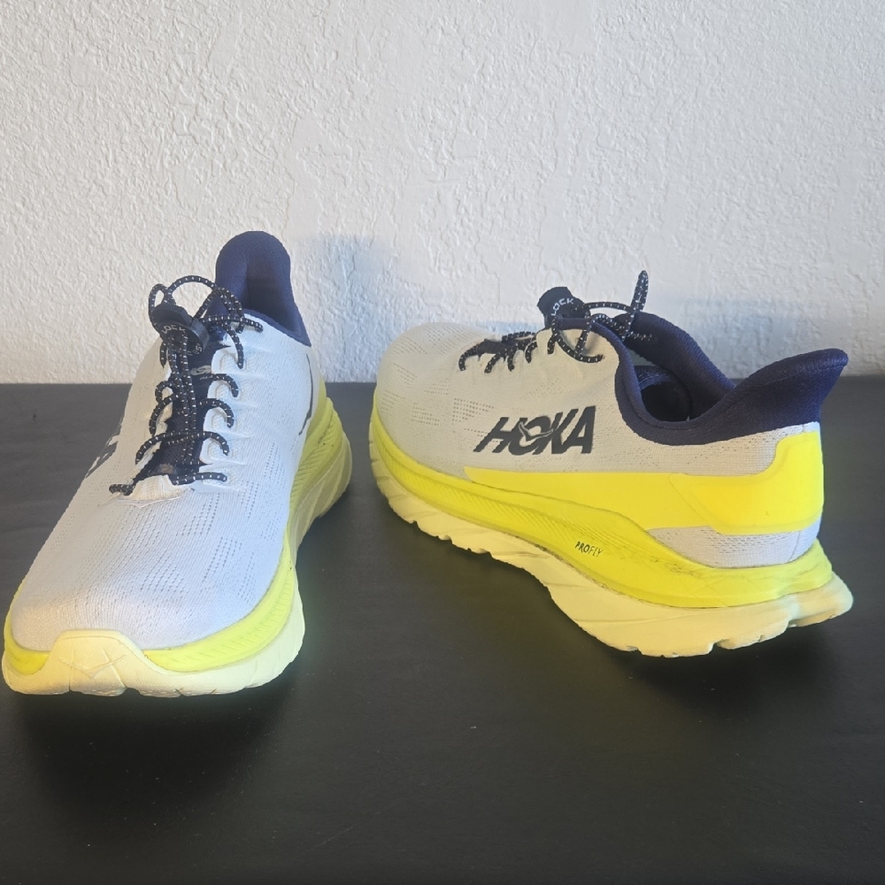 Hoka Gray and Neon Yellow Athletic Shoes